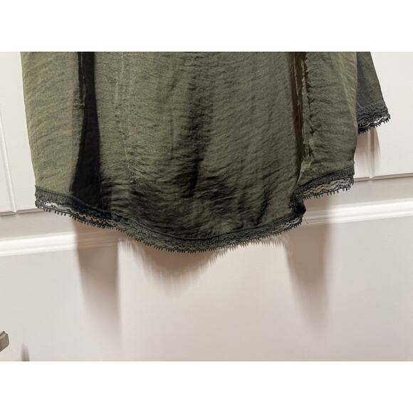 NWT WHOWHATWEAR Olive Green silky camisole with lace edging  Size Large - Picture 7 of 8